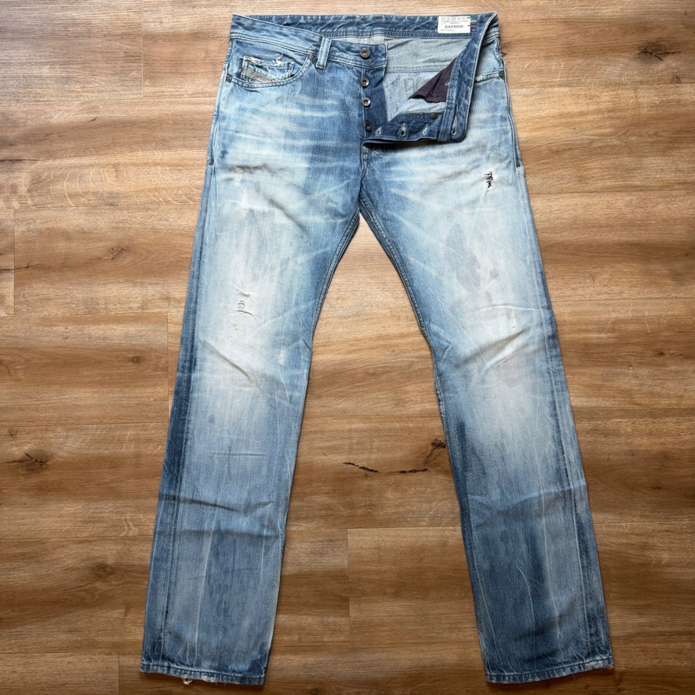 Diesel Safado Jeans Mens 32x32 Acid Wash Slim Straight Distressed Wash 008L9